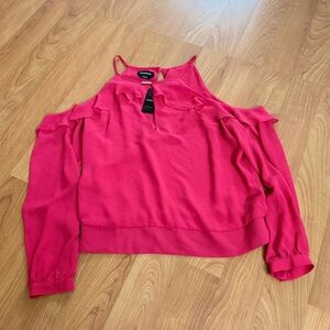 Bebe Long Sleeve Cutout Pink Blouse with Ruffles